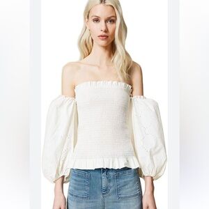 Actitude 200$ msrp ruched tube top with disconnecting puff sleeves